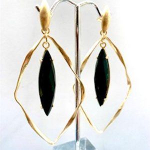Twisted Gold Diamond Shape Chandelier Earrings W/Faceted Black Onyx